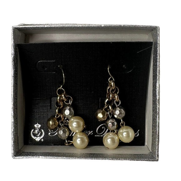 NEW Premier Designs Wow Factor Gold Silver Plated Faux Pearl Dangle Earrings 2" - Picture 6 of 6